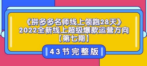 《拼多多名师线上领跑28天》2022全新线上超级爆款运营方向【第七期】43节课-七哥资源网 - 全网最全创业项目资源