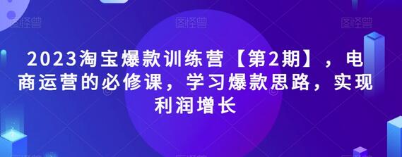 2023淘宝爆款训练营【第2期】，电商运营的必修课，学习爆款思路，实现利润增长-七哥资源网 - 全网最全创业项目资源