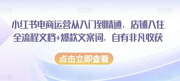 小红书电商运营从入门到精通，店铺入住全流程文档+爆款文案词，自有非凡收获-七哥资源网 - 全网最全创业项目资源
