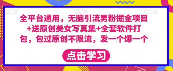 全平台通用，无脑引流男粉掘金项目+送原创美女写真集+全套软件打包，包过原创不限流，发一个爆一个-七哥资源网 - 全网最全创业项目资源