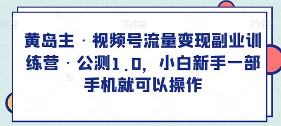 黄岛主·视频号流量变现副业训练营·公测1.0，小白新手一部手机就可以操作-七哥资源网 - 全网最全创业项目资源