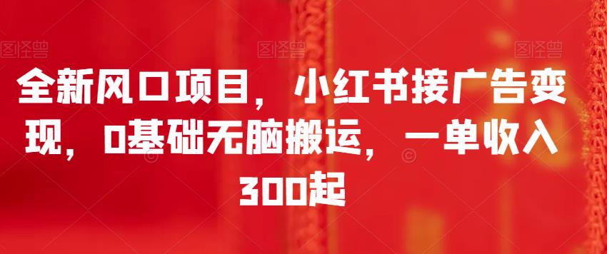 全新风口项目，小红书接广告变现，0基础无脑搬运，一单收入300起-七哥资源网 - 全网最全创业项目资源