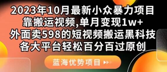 2023年10月最新小众暴力项目，靠搬运视频,单月变现1w+，外面卖598的短视频搬运，各大平台轻松百分百过原创-七哥资源网 - 全网最全创业项目资源