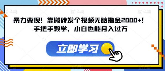 暴力变现！靠搬砖发个视频无脑撸金2000+！手把手教学，小白也能月入过万-七哥资源网 - 全网最全创业项目资源