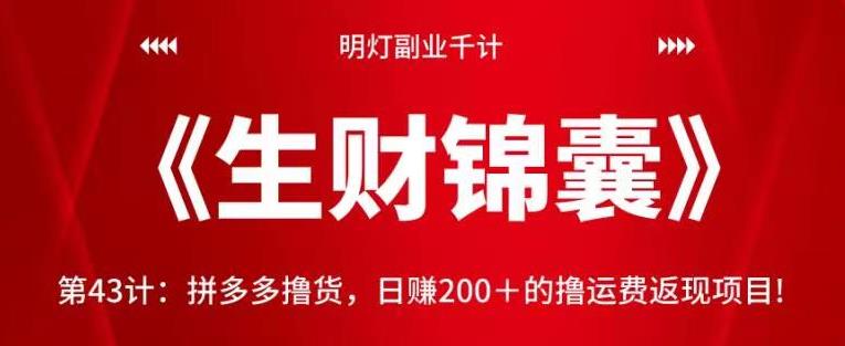 明灯副业千计—《生财锦囊》第43计：拼多多撸货，日赚200＋的撸运费返现项目!【视频课程】-七哥资源网 - 全网最全创业项目资源