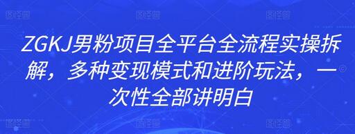 ZGKJ男粉项目全平台全流程实操拆解，多种变现模式和进阶玩法，一次性全部讲明白-七哥资源网 - 全网最全创业项目资源