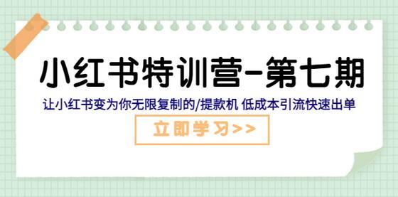 小红书特训营-第七期 让小红书变为你无限复制的/提款机 低成本引流快速出单-七哥资源网 - 全网最全创业项目资源