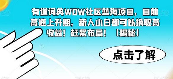 有道词典WOW社区蓝海项目，目前高速上升期，新人小白都可以换取高收益！赶紧布局！-七哥资源网 - 全网最全创业项目资源