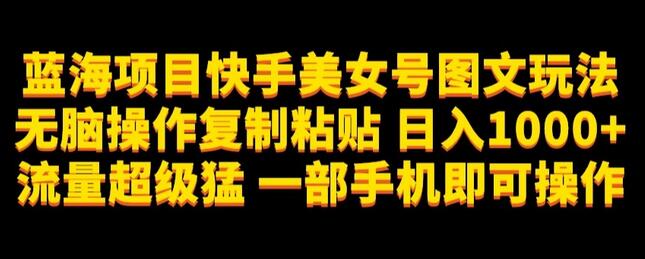 蓝海项目快手美女号图文玩法，无脑操作复制粘贴，日入1000+流量超级猛一部手机即可操作-七哥资源网 - 全网最全创业项目资源