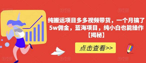 纯搬运项目多多视频带货，一个月搞了5w佣金，蓝海项目，纯小白也能操作-七哥资源网 - 全网最全创业项目资源