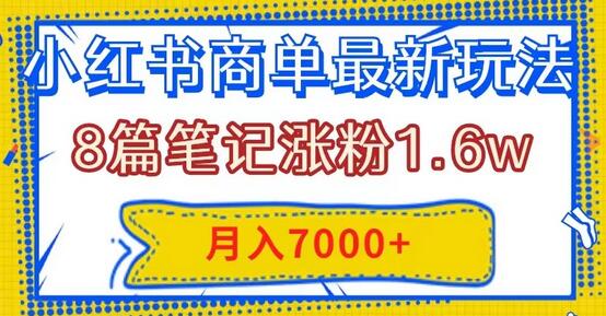 小红书商单最新玩法，8篇笔记涨粉1.6w，几分钟一个笔记，月入7000+-七哥资源网 - 全网最全创业项目资源