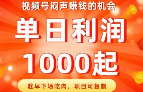 视频号闷声赚钱的机会，趁早下场吃肉，项目可复制，单日利润1000起-七哥资源网 - 全网最全创业项目资源