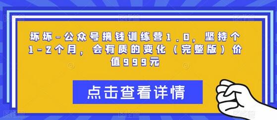 坏坏-公众号搞钱训练营1.0，坚持个1-2个月，会有质的变化（完整版）价值999元-七哥资源网 - 全网最全创业项目资源