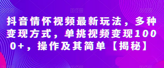 抖音情怀视频最新玩法，多种变现方式，单挑视频变现1000+，操作及其简单-七哥资源网 - 全网最全创业项目资源