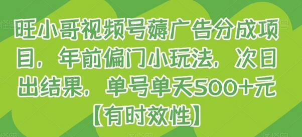 旺小哥视频号薅广告分成项目，年前偏门小玩法，次日出结果，单号单天500+元【有时效性】-七哥资源网 - 全网最全创业项目资源