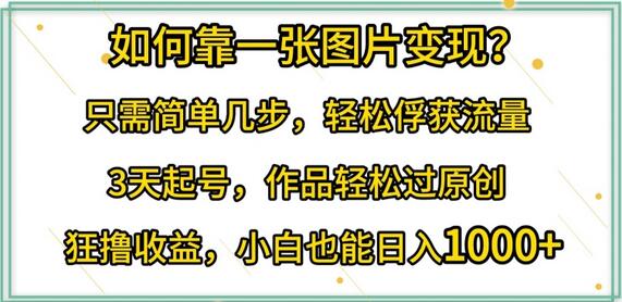 如何靠一张图片变现?只需简单几步，轻松俘获流量，3天起号，作品轻松过原创-七哥资源网 - 全网最全创业项目资源