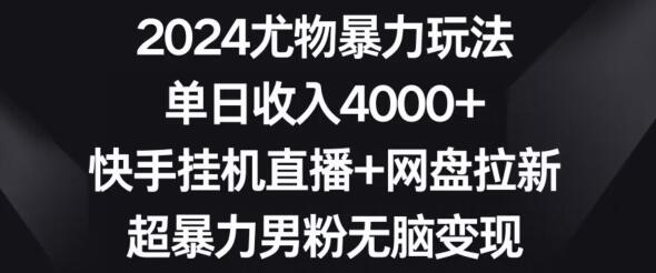 2024尤物暴力玩法，单日收入4000+，快手挂机直播+网盘拉新，超暴力男粉无脑变现-七哥资源网 - 全网最全创业项目资源