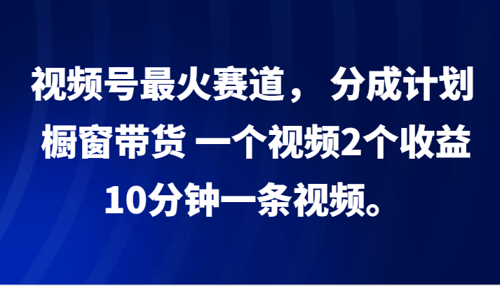 视频号最火赛道， 分成计划， 橱窗带货，一个视频2个收益，10分钟一条视频。-七哥资源网 - 全网最全创业项目资源