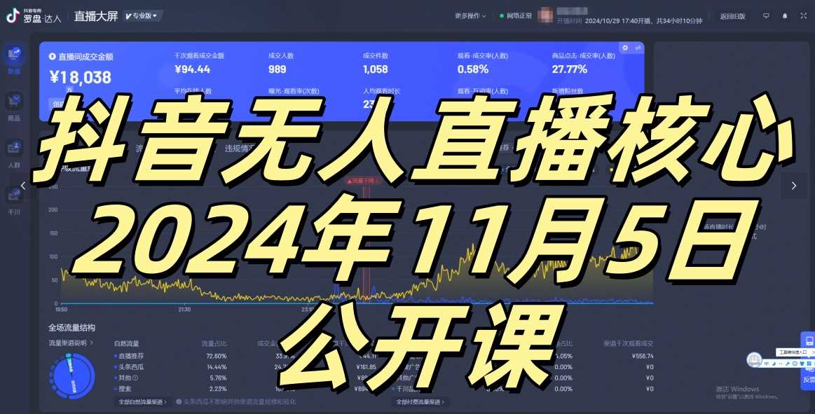 抖音无人直播核心公开课，咸鱼翻身小白可做带有睡后收入月入过万太简单【揭秘】-七哥资源网 - 全网最全创业项目资源