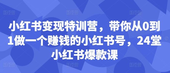 小红书变现特训营，带你从0到1做一个赚钱的小红书号，24堂小红书爆款课-七哥资源网 - 全网最全创业项目资源