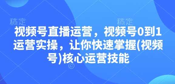 视频号直播运营，视频号0到1运营实操，让你快速掌握(视频号)核心运营技能-七哥资源网 - 全网最全创业项目资源
