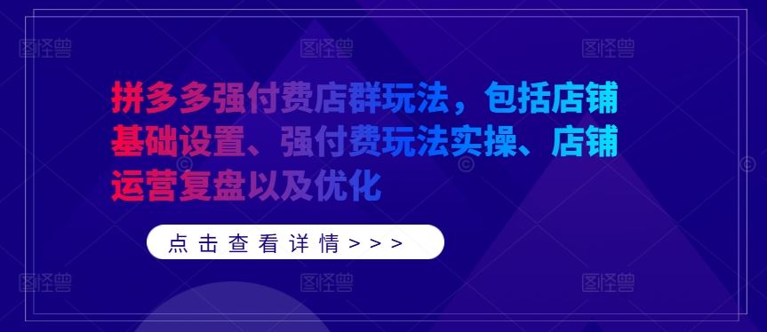 拼多多强付费店群玩法，包括店铺基础设置、强付费玩法实操、店铺运营复盘以及优化-七哥资源网 - 全网最全创业项目资源