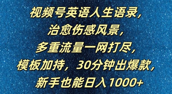 视频号英语人生语录，多重流量一网打尽，模板加持，30分钟出爆款，新手也能日入1000+【揭秘】-七哥资源网 - 全网最全创业项目资源