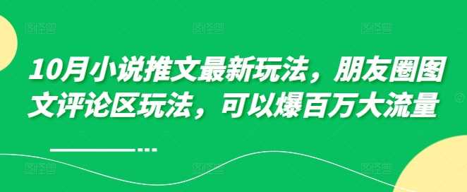 10月小说推文最新玩法，朋友圈图文评论区玩法，可以爆百万大流量-七哥资源网 - 全网最全创业项目资源