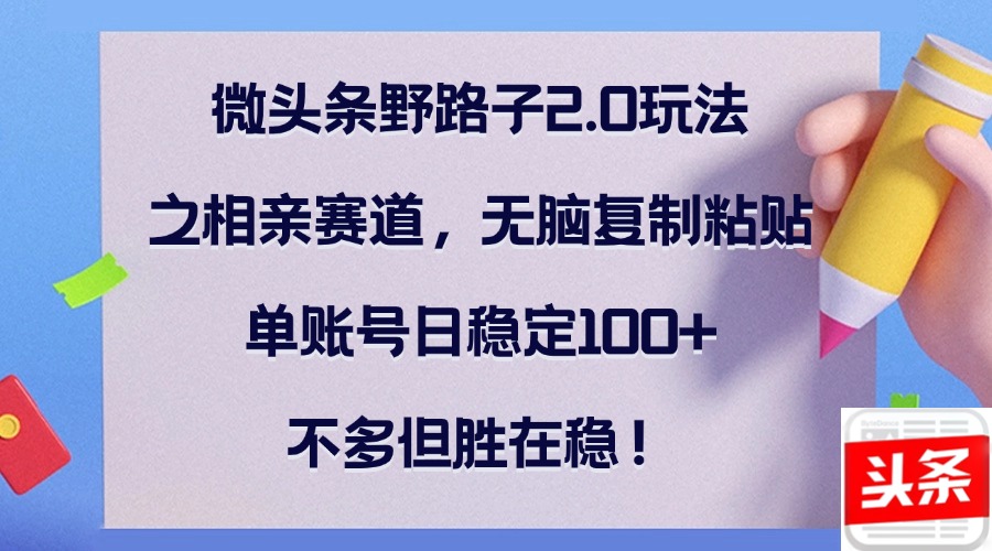 （12763期）微头条野路子2.0玩法之相亲赛道，无脑复制粘贴，单账号日稳定100+，不…-七哥资源网 - 全网最全创业项目资源