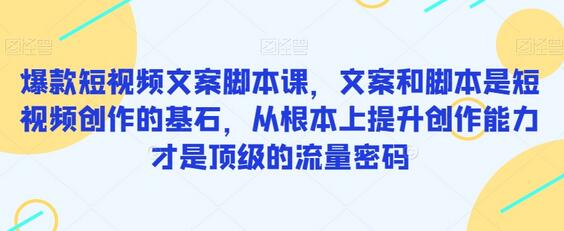 爆款短视频文案脚本课，文案和脚本是短视频创作的基石，从根本上提升创作能力才是顶级的流量密码-七哥资源网 - 全网最全创业项目资源