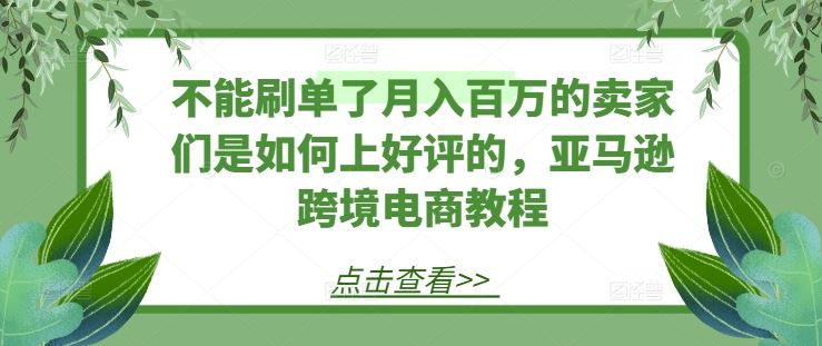 不能刷单了月入百万的卖家们是如何上好评的，亚马逊跨境电商教程-七哥资源网 - 全网最全创业项目资源