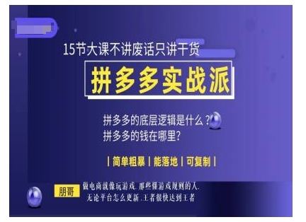 朋哥电商(拼多多实战派)，15节大课不讲废话只讲干货，简单粗暴 能落地 可复制-七哥资源网 - 全网最全创业项目资源
