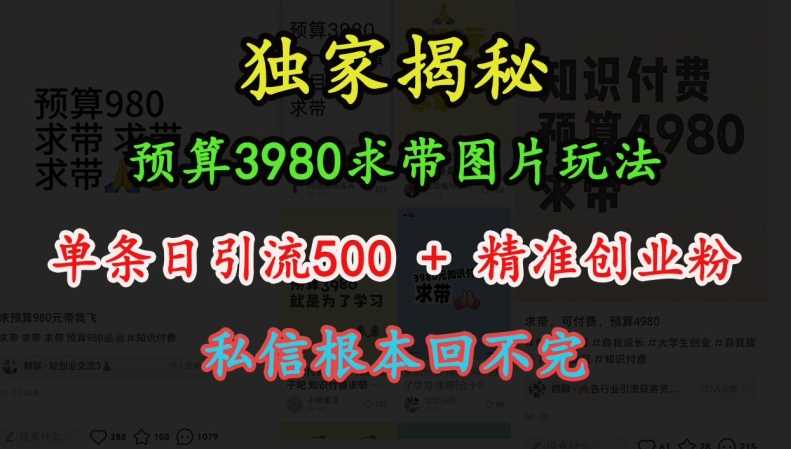 预算3980求带 图片玩法，单条日引流500+精准创业粉，私信根本回不完-七哥资源网 - 全网最全创业项目资源