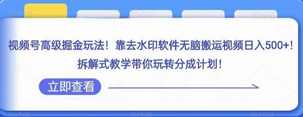 视频号高级掘金玩法，靠去水印软件无脑搬运视频日入500+，拆解式教学带你玩转分成计划-七哥资源网 - 全网最全创业项目资源