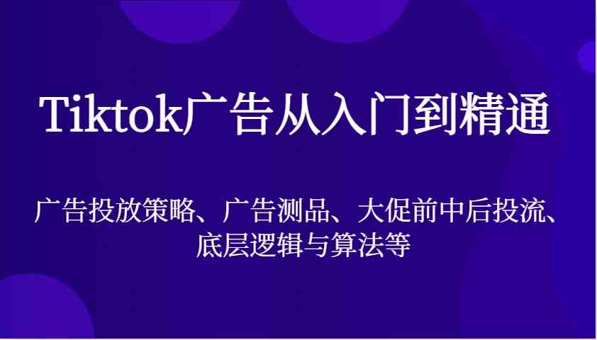 Tiktok广告从入门到精通，广告投放策略、广告测品、大促前中后投流、底层逻辑与算法等-七哥资源网 - 全网最全创业项目资源