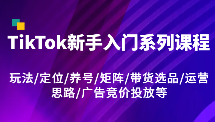 TikTok新手入门系列课程，玩法/定位/养号/矩阵/带货选品/运营思路/广告竞价投放等-七哥资源网 - 全网最全创业项目资源