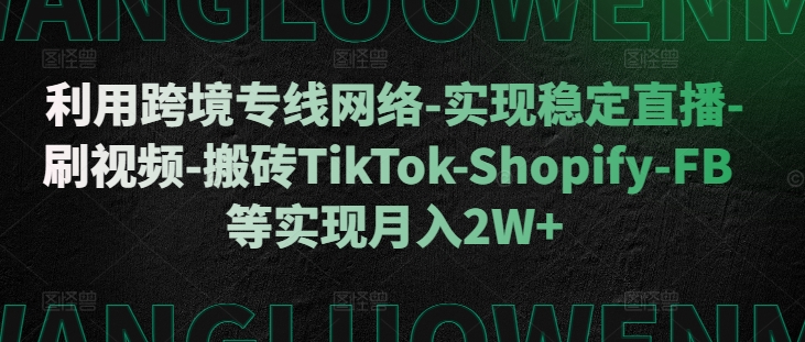 利用跨境专线网络-实现稳定直播-刷视频-搬砖TikTok-Shopify-FB等实现月入2W+【揭秘】-七哥资源网 - 全网最全创业项目资源