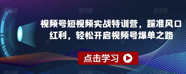 视频号短视频实战特训营，踩准风口红利，轻松开启视频号爆单之路-七哥资源网 - 全网最全创业项目资源