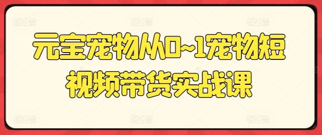 元宝宠物从0~1宠物短视频带货实战课-七哥资源网 - 全网最全创业项目资源