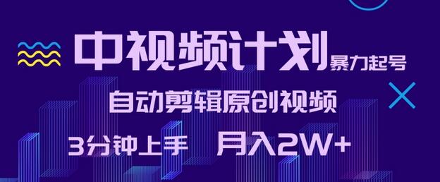 中视频计划暴力起号，自动剪辑原创视频，3分钟上手，月入2W+-七哥资源网 - 全网最全创业项目资源