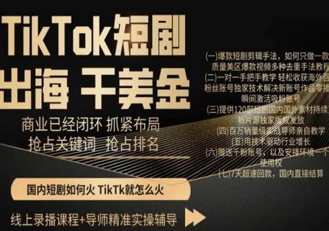 TikTok短剧出海干美金，商业已经闭环抓紧布局，抢占关键词抢占排名-七哥资源网 - 全网最全创业项目资源