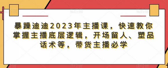 暴躁迪迪2023年主播课，快速教你掌握主播底层逻辑，开场留人、塑品话术等，带货主播必学-七哥资源网 - 全网最全创业项目资源