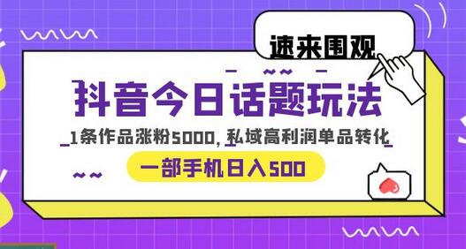 抖音今日话题玩法，1条作品涨粉5000，私域高利润单品转化 一部手机日入500-七哥资源网 - 全网最全创业项目资源