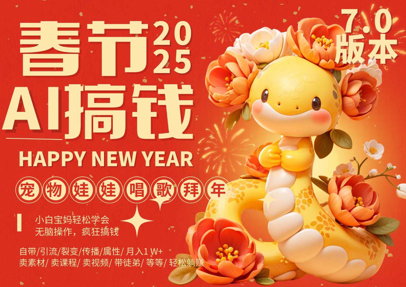 AI春节搞钱7.0升级版 蝴蝶号超火爆萌宠唱歌拜年  AI一键制作 批量出内容   春节做…-七哥资源网 - 全网最全创业项目资源