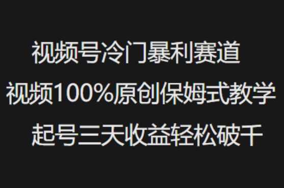 视频号冷门暴利赛道视频100%原创保姆式教学起号三天收益轻松破千-七哥资源网 - 全网最全创业项目资源