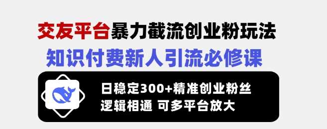 交友平台暴力截流创业粉玩法，知识付费新人引流必修课，日稳定300+精准创业粉丝，逻辑相通可多平台放大-七哥资源网 - 全网最全创业项目资源