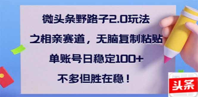 （14334期）微头条野路子2.0玩法之相亲赛道，无脑搬砖复制粘贴，单账号日稳定300+…-七哥资源网 - 全网最全创业项目资源