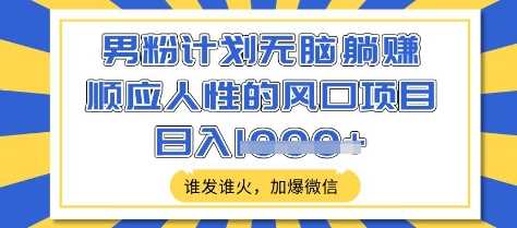 男粉计划无脑躺Z，顺应人性的风口项目，谁发谁火，加爆微信，日入多张【揭秘】-七哥资源网 - 全网最全创业项目资源