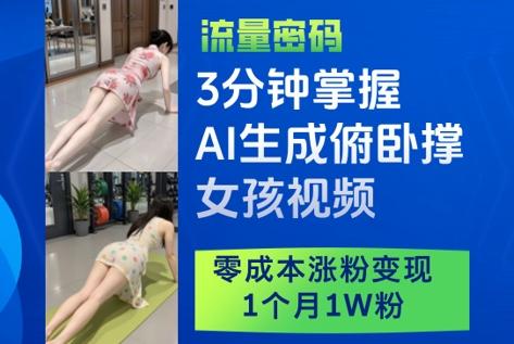 3分钟掌握AI生成俯卧撑女孩视频，零成本涨粉变现，1个月1W粉-七哥资源网 - 全网最全创业项目资源