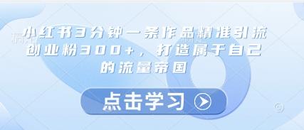 小红书3分钟一条作品精准引流创业粉300+，打造属于自己的流量帝国-七哥资源网 - 全网最全创业项目资源